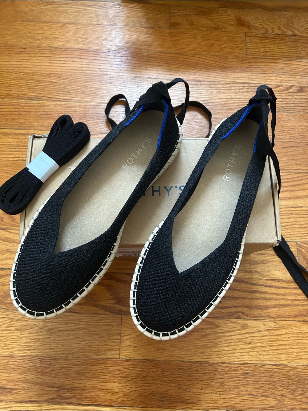 Rothy's Black Knit Espadrille Flats with Ankle Wrap